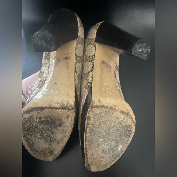 GUC Gucci Women's Beige Brown GG Marmot High Heel Size 6 1/2 B - Picture 4 of 4